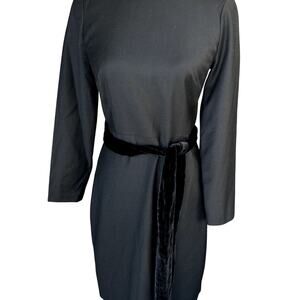 J. Crew Day to Night Dress Exeter Flannel Sz 0 Wool Sheath Silk Velvet Sash